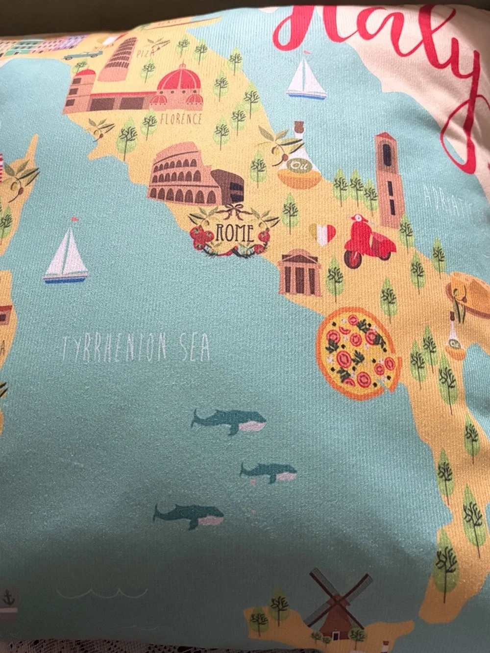 Italy Map Decorative Throw Pillow in Light Blue